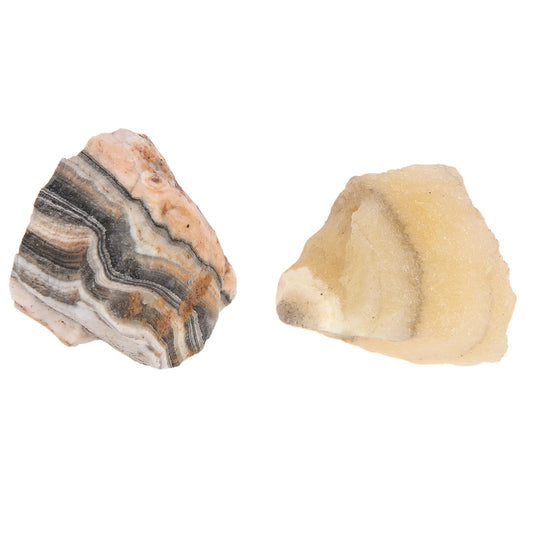 ANAYA AGATE Zebra Calcite 2 Pcs Raw Crystals Rough Gemstones w/Authenticity Card, Velvet Pouch - Large 1.25–2.0" Raw Stones for Tumbling, Cabbing, Polishing, Cutting Natural Healing Crystals for Home Decor, DIY Stones