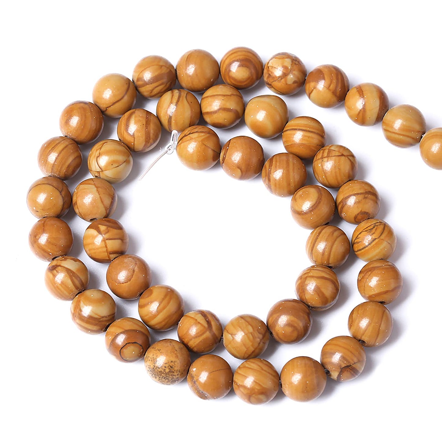 12MM 32PCS Natural Stone Yellow Woodgrain Jasper Loose Beads for Jewelry Making DIY Bracelet