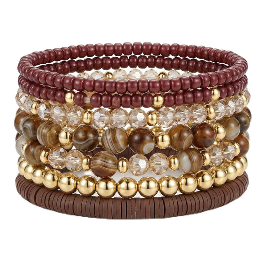 Ysenchan 7 Pcs Gold Beaded Bracelets for Women Trendy, 14K Gold Plated Stackable Stretch Bracelets Set, Adjustable Elastic Gold Bead Strand Jewelry, Hypoallergenic Gift for Women