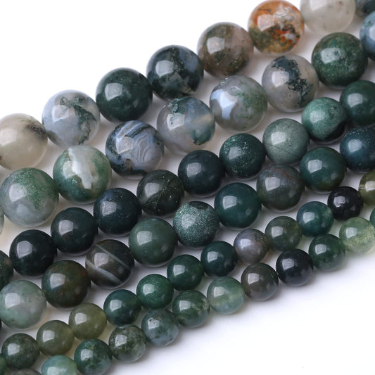 32PCS 12MM Natural Moss Agate Stone Beads Energy Healing Beads for DIY Jewelry Bracelet Necklace Making for Jewelry Making15Inch