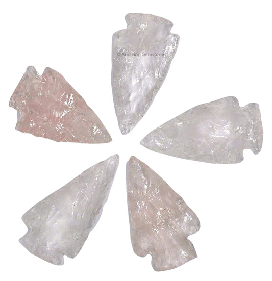 Amazing Gemstone 5 Pieces Rose Quartz Arrowhead, Crystal and Healing Stone Flint Rock Arrow Head - 1 to 1.5 Arrowheads for DIY Project Craft Point Jewelry Making