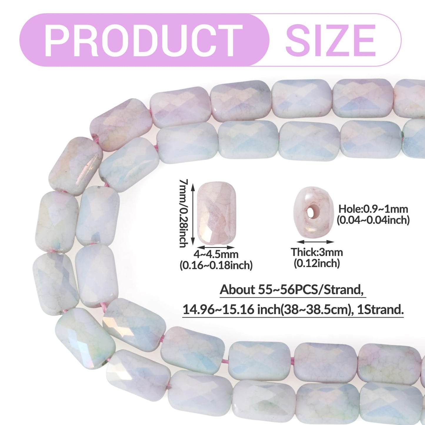Elecrelive 55Pcs Rectangle Glass Beads Faceted Crystal Beads Colorful Imitation Jade Gems for Bracelet Necklace Jewelry Making