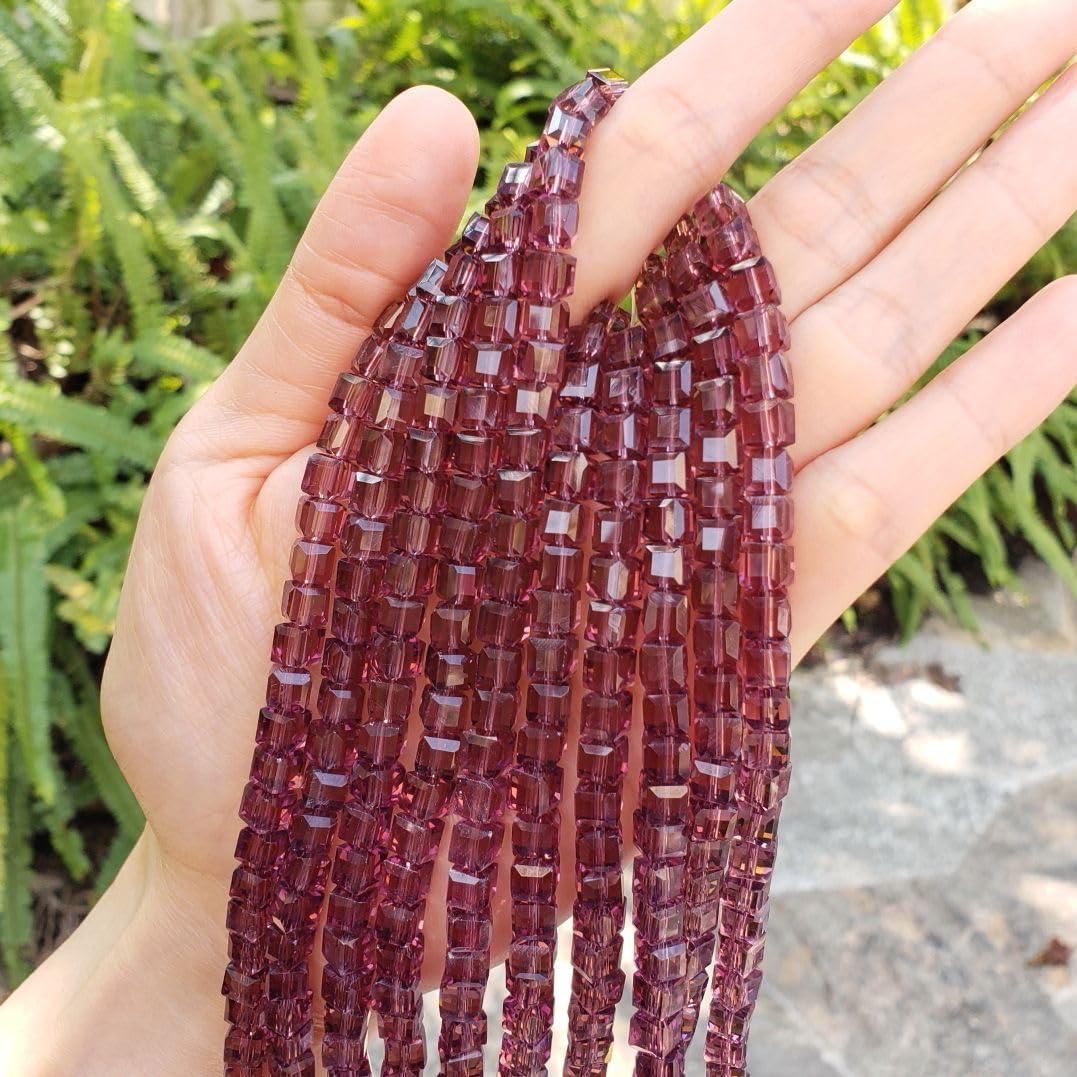 100pcs Czech Faceted Cube Crystal Glass Loose Beads Spacer 6mm (0.24 Inch) Burgundy Red for DIY Jewelry Craft Making CCC611