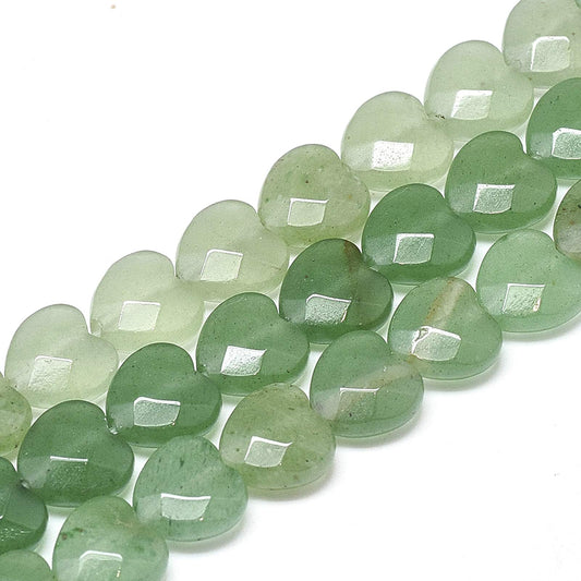 Fashewelry 18pcs Faceted Heart Natural Green Aventurine Stone Beads Tumbled Chakra Gemstone Beads Crystal Healing Drilled Loose Beads for Earring Bracelet Necklace Jewelry Making
