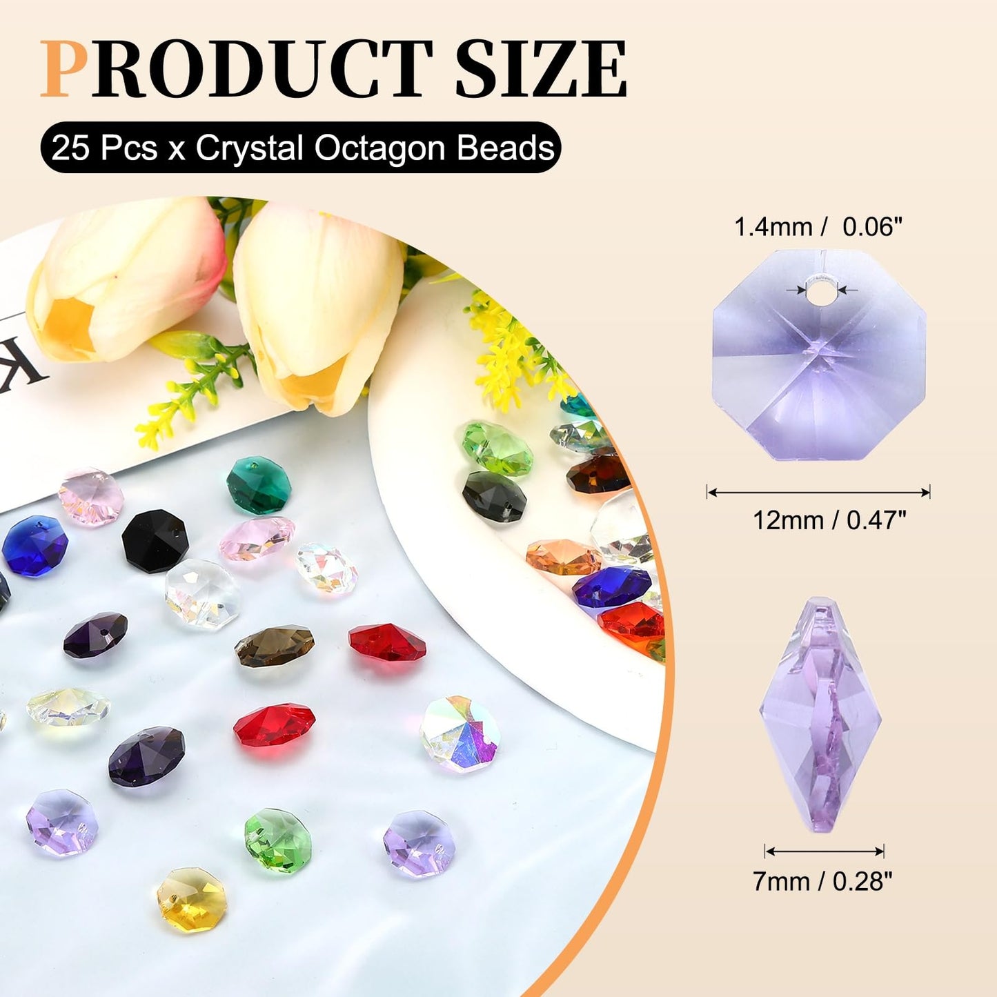 uxcell 25Pcs 1 Hole Crystal Octagon Beads, 12mm K9 Glass Hanging Chandelier Beads Prisms Parts for Crystal Chandeliers Lamp Hanging Pendant Jewelry DIY Craft, Purple