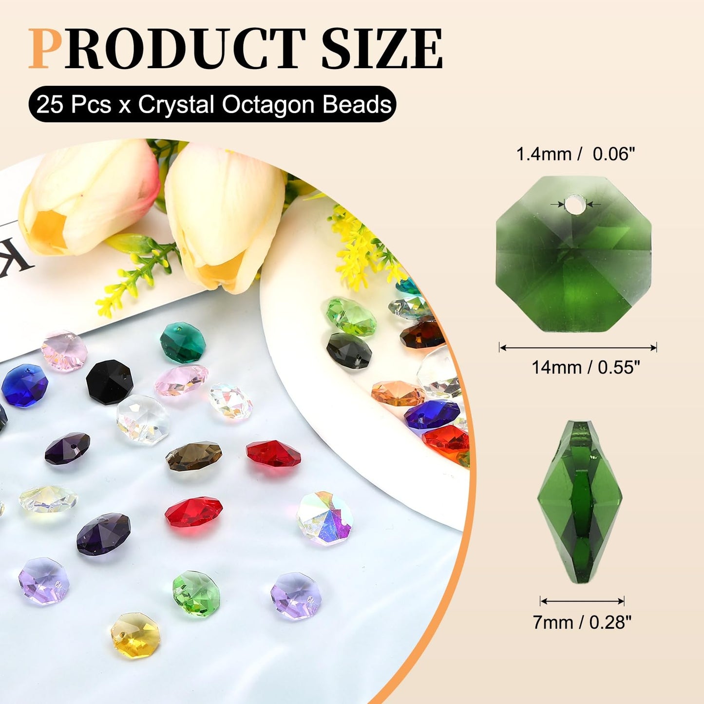 uxcell 25Pcs 1 Hole Crystal Octagon Beads, 12mm K9 Glass Hanging Chandelier Beads Prisms Parts for Crystal Chandeliers Lamp Hanging Pendant Jewelry DIY Craft, Green