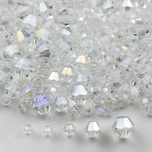 Pinhoollgo 1310pcs Bicone Crystal Glass Beads 2mm 3mm 4mm 6mm 8mm Faceted Crystal Spacer Beads for Bracelets Necklace Pendants Earrings DIY Jewelry Craft Making(Transparent AB)