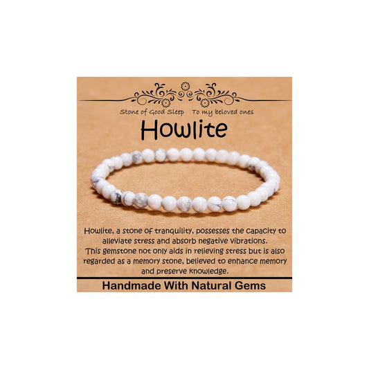 CHCCOYE 4mm Natural Healing Gemstone Bracelet Handmade Yoga Stretch Elastic Bracelet Stress Relief Crystal Jewelry for Men and Women (4mm, Howlite)