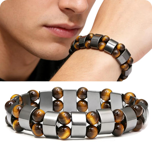 TUBIANCA Tiger Eye & Hematite Bracelet for Men & Women – Double Strength Natural Stone Protection Bracelet – Anniversary, Birthday, Mother’s Day & Father’s Day Gift