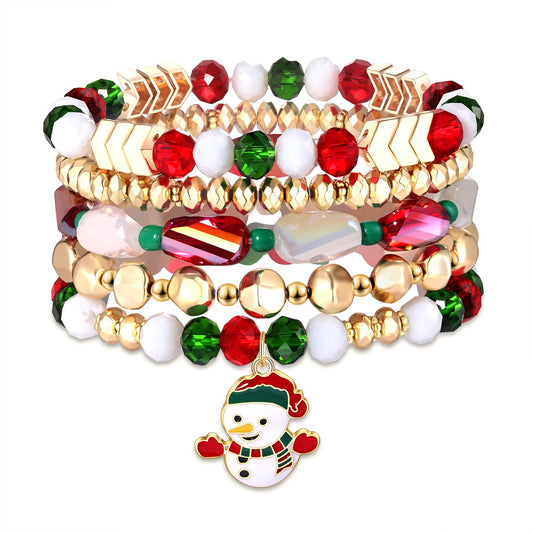 MOLOCH Christmas Bracelets for Women Enamel Snowman Xmas Charm Bracelets Stackable Christmas Beaded Stretch Bracelets Xmas Holiday Jewelry Gifts