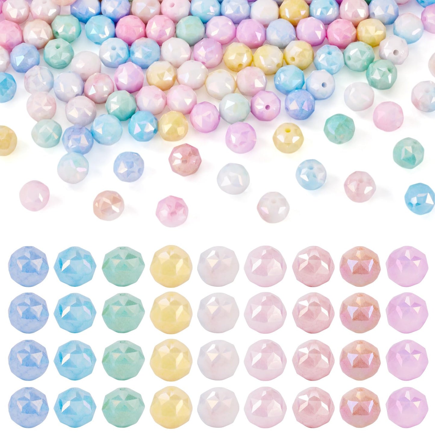 Elecrelive 135Pcs 8mm Faceted Glass Beads 9 Colors Polygon Crystal Beads Imitation Jade Gems for Bracelet Necklace Jewelry Making