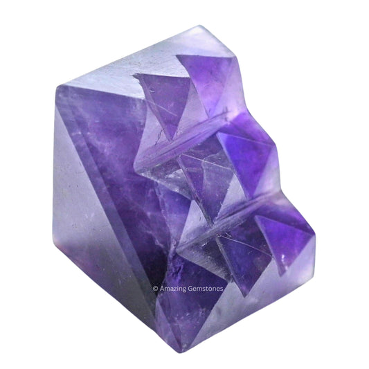 Amazing Gemstone Amethyst Crystal Pyramid with 9 Pyramid Plate Bottom - 1" Mini Pyramid Figurine of Natural Stone Pyramid for Meditation, Reiki, Chakra Balancing Vastu Pooja and Crystal Grids
