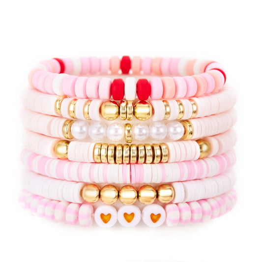 YEOSMINE Boho Heishi Clay Beaded Stretch Bracelets Stack For Women, Preppy Teens Friendship Gold Bracelets Cute Beach Surfer Accessories Bulk Set Trendy Fashion Jewelry