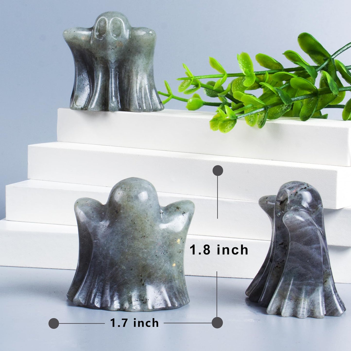 QLRSUXN Labradorite Crystal Ghost, 1.8in Ghost Decor, Cute Natural Crystal Ghost Statue,Halloween Figurines Hand-Carved, Spooky and Decoration for Halloween Home Office Mantel Decor