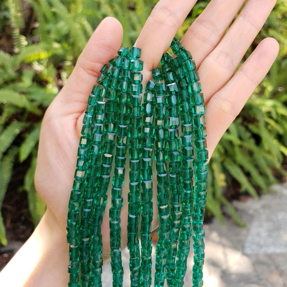 200pcs Czech Faceted Cube Crystal Glass Loose Beads Spacer Bulk 6mm (0.24 Inch) Emerald Green for DIY Jewelry Craft Making CCC624