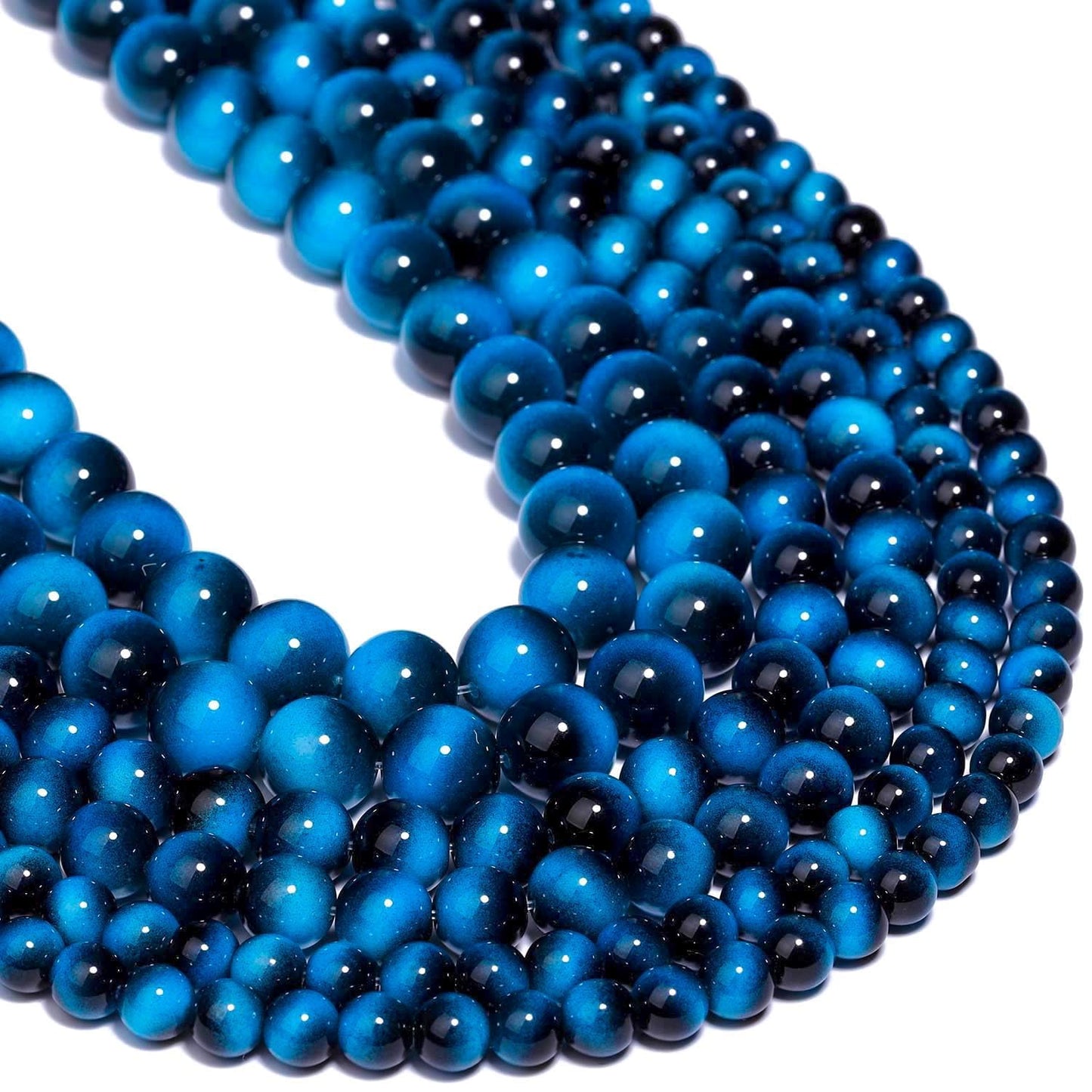 Song Xi 45PCS 8mm Blue Tiger Eye Gemstone Beads for Jewelry Making, Round Smooth Glass Beads for DIY Bracelet Necklace Earring Keychain, Arts and Crafts, for Christmas Wedding Birthday