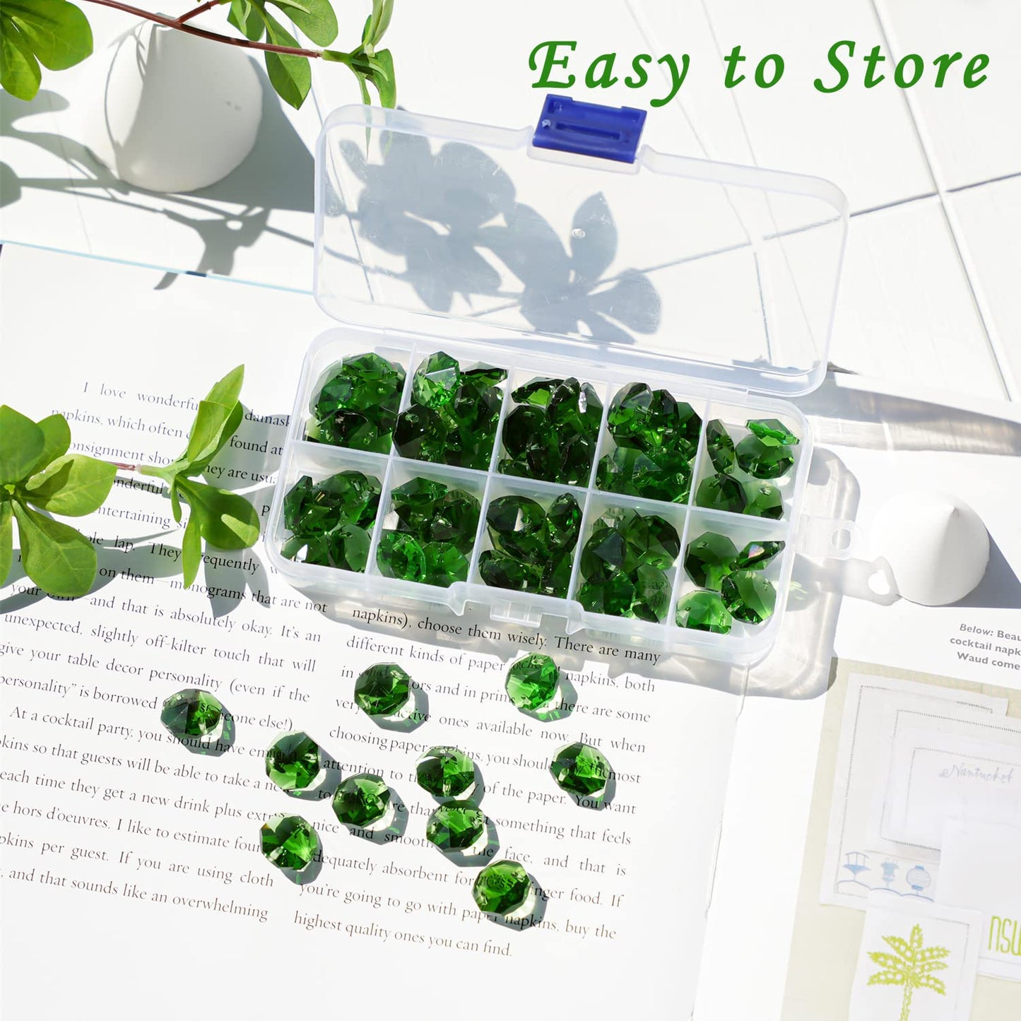 14mm 100pcs Crystal Suncatcher Octagon Beads Prisms, Ideal for Jewelry Making, Chandelier Crystals DIY Parts, Chandelier Replacements,Arts Crafts(Green)