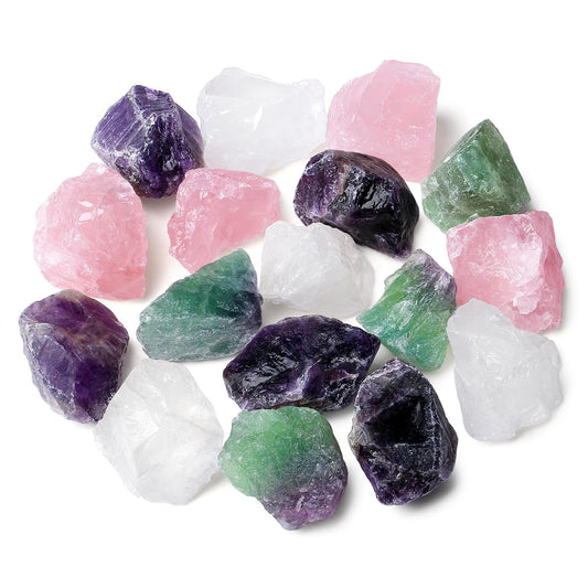 ZHIYUXI 1lb Amethyst 2" Rose Quartz Clear Quartz Fluorite Rough Stones Crystals Raw Crystal Bulk Large Crystals and Stones Gemstones Natural Rocks for Meditation, Fountain Rocks, Wire Wrapping, Decor