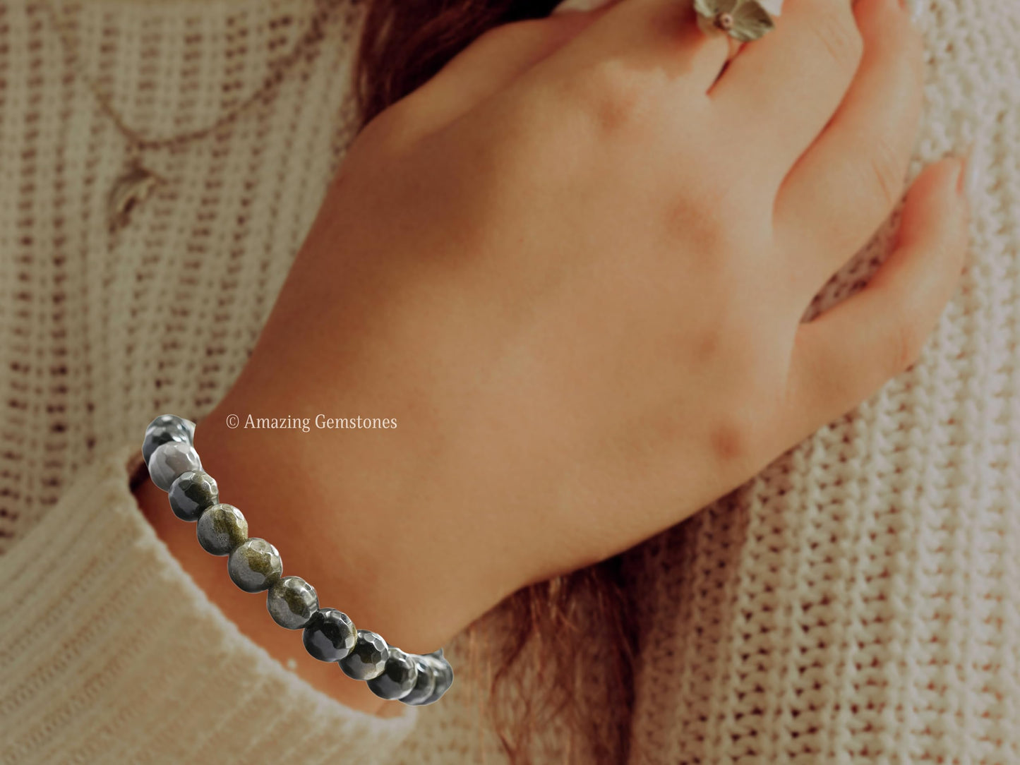 Amazing Gemstone Golden Sheen Obsidian Bracelet for Women - Chakra Mens Bracelet Protection Crystals and Healing Stones - Blessing Bracelet Spiritual Meditation Gift Christmas Stocking