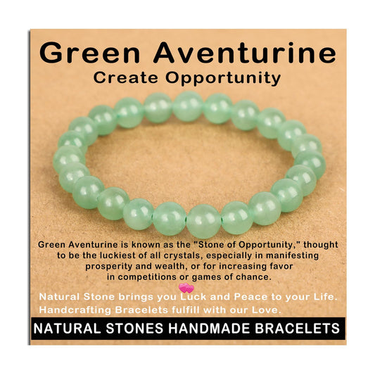 AD Beads Handmade Gemstone Stretch Elastic Bracelet Crystal Healing Reiki Nature's Beauty and Spiritual Essence Unisex (8mm, Green Aventurine (Opportunity))