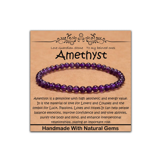 CHCCOYE 4mm Natural Healing Gemstone Bracelet Handmade Yoga Stretch Elastic Bracelet Stress Relief Crystal Jewelry for Men and Women (4mm, Amethyst)