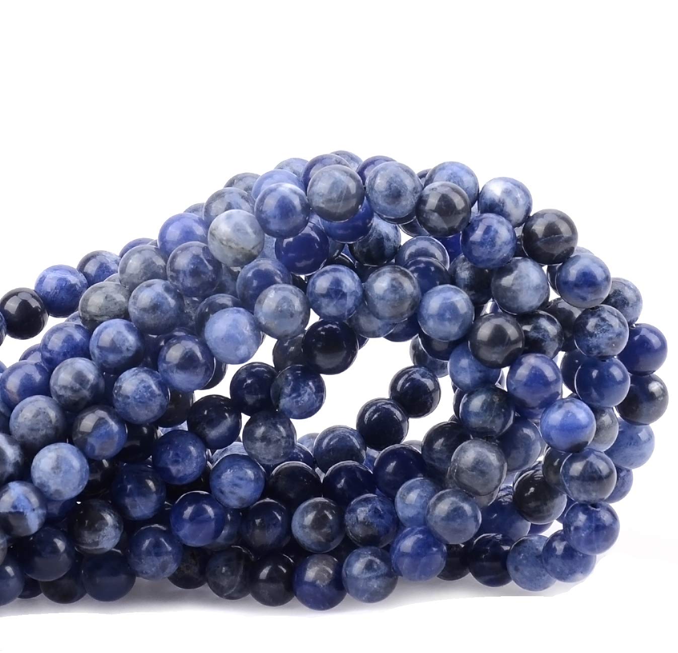 100Pcs Natural Crystal Beads Stone Gemstone Round Loose Energy Healing Beads with Free Crystal Stretch Cord for Jewelry Making (Blue Sodalite, 8MM)