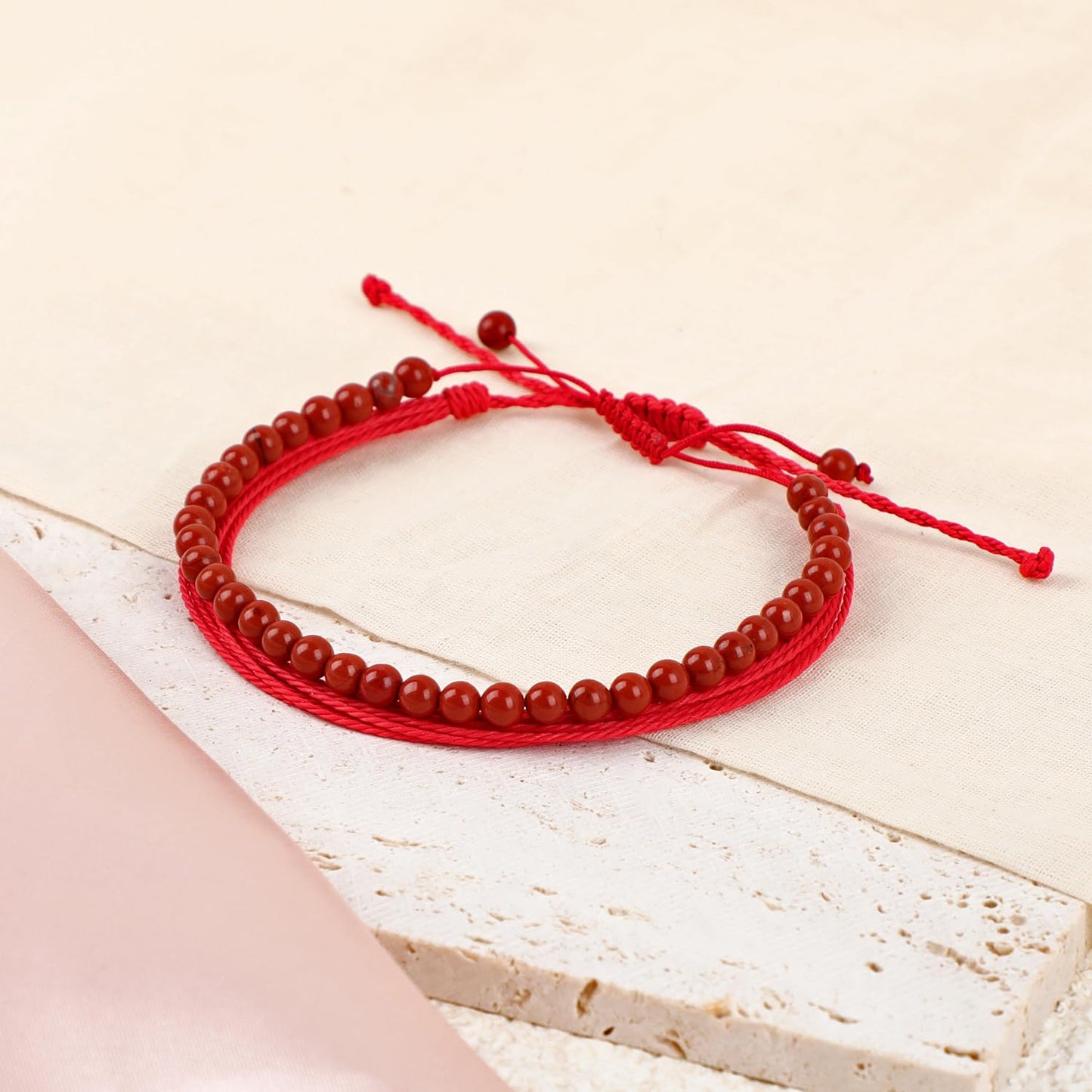 LPBeads 4mm Red Jasper Bracelet with Handmade Rope Bracelet Size Adjustable Natural Stone Crystal Healing Bracelets Gifts for Unisex Adults