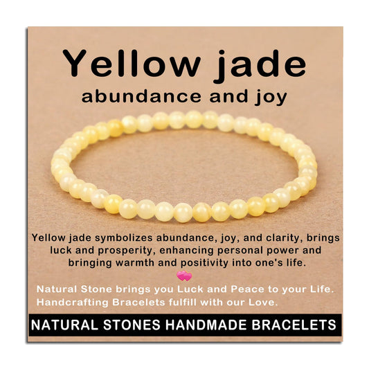 AD Beads Handmade Gemstone Stretch Elastic Bracelet Crystal Healing Reiki Nature's Beauty and Spiritual Essence Unisex (4mm, Yellow Jade (Abundance and Joy))