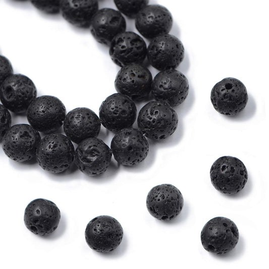 AD Beads Natural Gemstone Round Loose Beads 15" for Bracelet Necklace Earrings Jwelery Making Crafts DIY (10mm, Black Lava Stone)