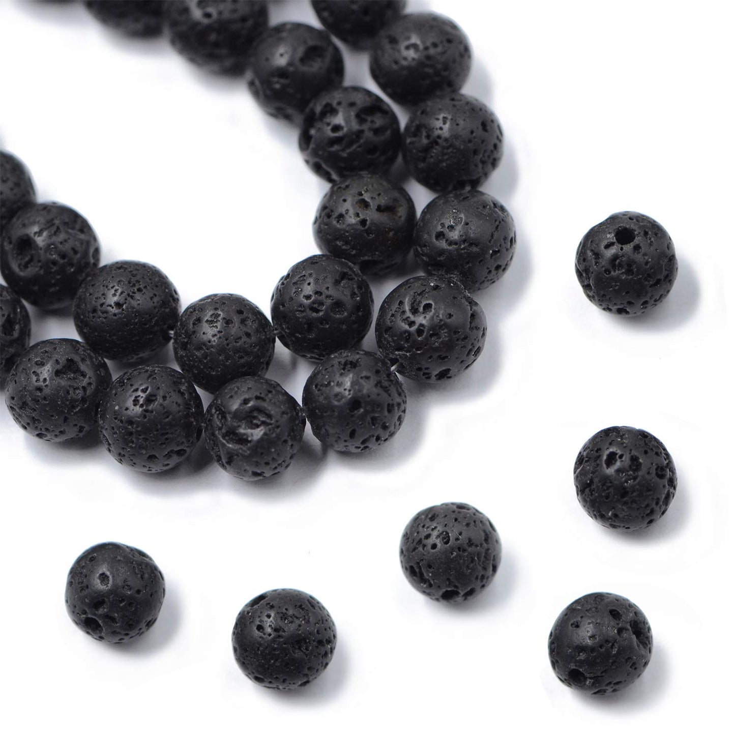 AD Beads Natural Gemstone Round Loose Beads 15" for Bracelet Necklace Earrings Jwelery Making Crafts DIY (8mm, Black Lava Stone)