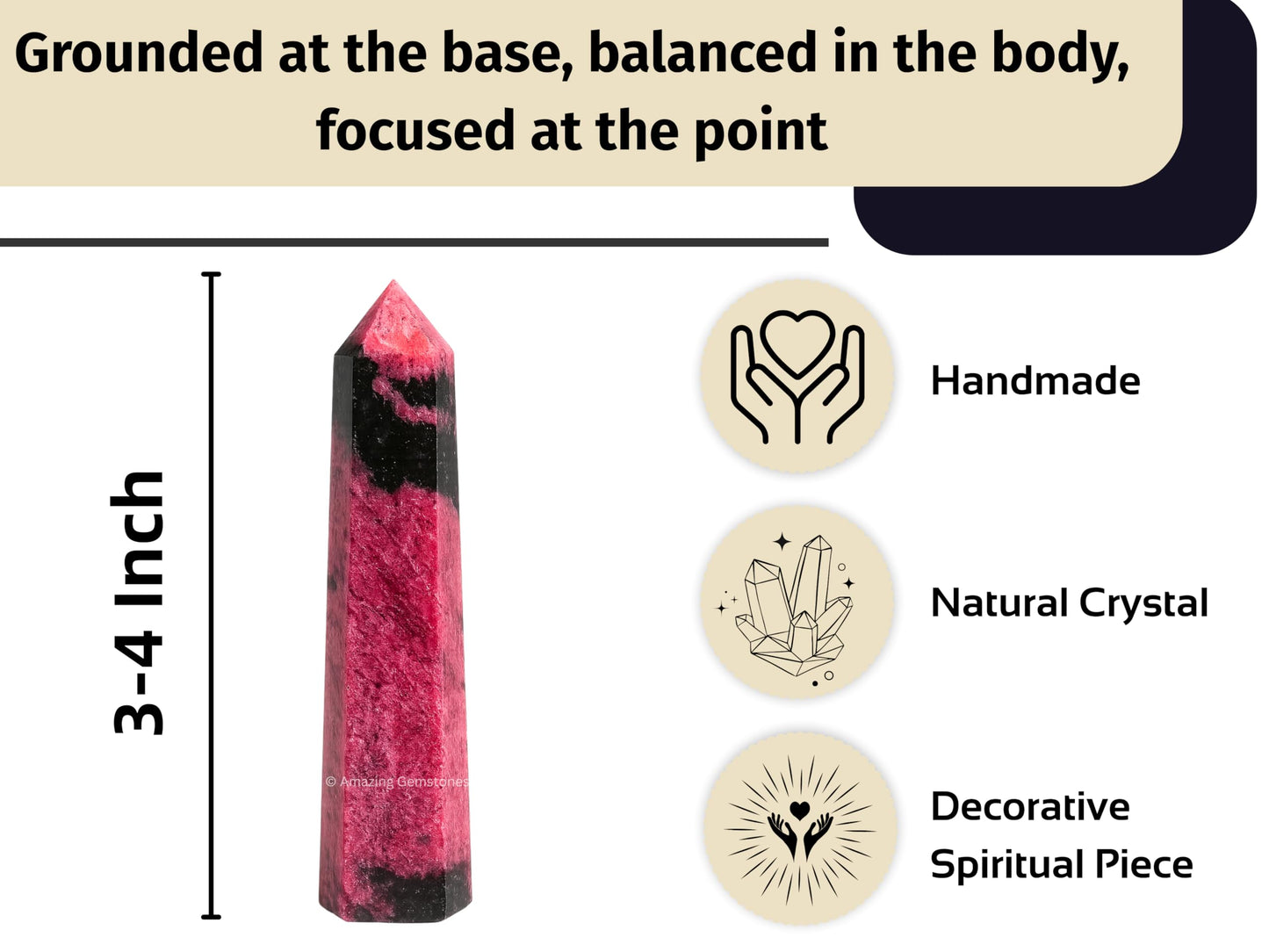 Amazing Gemstone Rhodonite Crystal Towers - Natural Healing Crystal Point Obelisk for Reiki Healing and Crystal Grid (3" to 4" INCH)