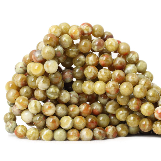 CHEAVIAN 45PCS 8mm Natural Yellowish Green Serpentine Jade Round Loose Stone Beads for Jewelry Making 1 Strand 15"