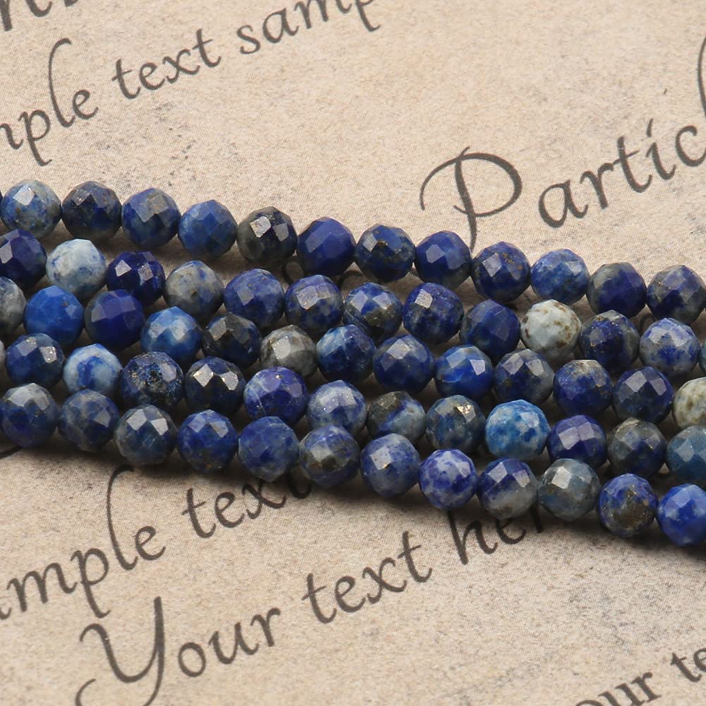 Song Xi 90pcs 4mm Natural Lapis Lazuli Gemstone Beads Faceted Round Loose Stone Beads for Jewelry Making (1 Strand)