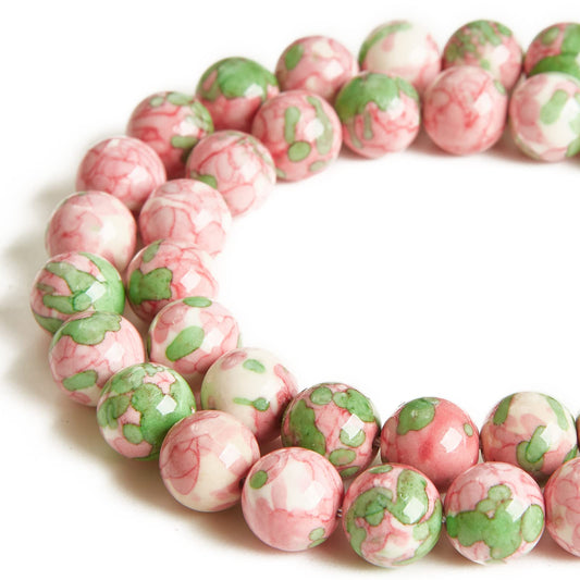 60pcs 6mm Green Red Rain Flower Beads Natural Gemstone Beads Round Loose Beads for Jewelry Making