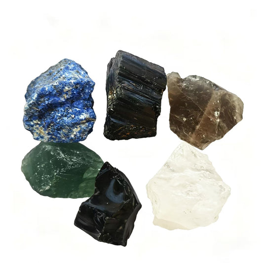Crystal for Guardian Coven, Natural Raw Crystals 1.2-2″Set of 6 Black Tourmaline, Obsidian et. Protection Stones for Negativity Repel, Aura Shield & Home Purification