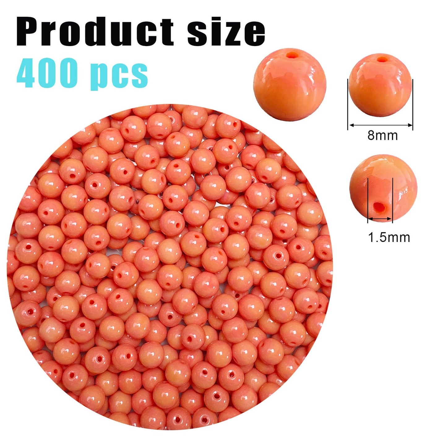 PAMIR TONG 400pcs 8mm Orange Red Round Glass Beads for Bracelet Pretty Smooth Loose Beads for Necklace-Earring-Jewelry Making-Home Decor and DIY Crafts & Projects