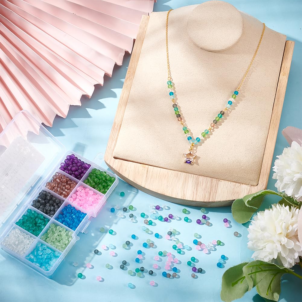 PH PandaHall 800pcs Glass Beads for Jewelry Making 4mm Frosted Glass Bead 10 Color Seed Beads Mini Beads Transparent Frosted Crystal Beads for Necklace Bracelet Earring Jewelry Making