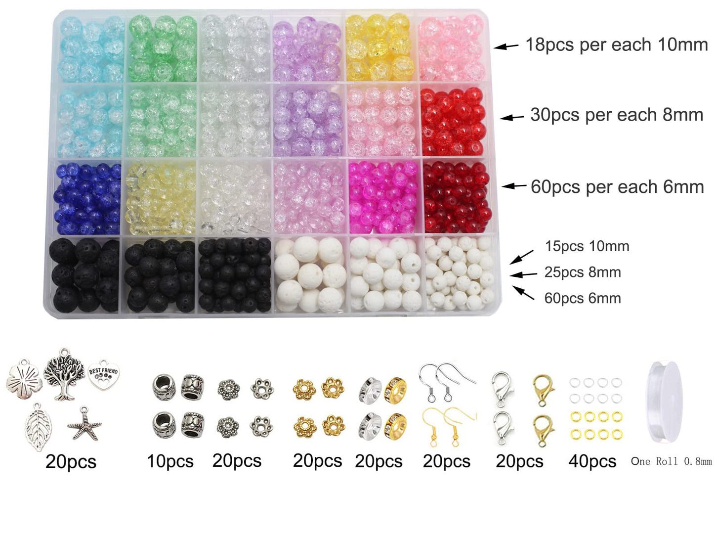 Pamir Tong 848PCS Crackle Glass Round Beads - 6mm 8mm 10mm Imitative Jade for Jewelry Making, Earrings, Necklaces, and DIY Crafts