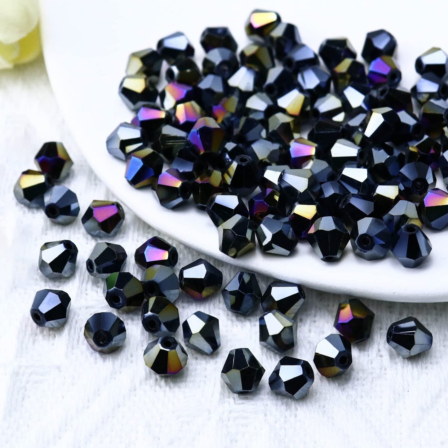 Dowarm 1000PCS 4MM Crystal Bicone Beads, Black AB Bicone Glass Beads for Jewelry Making, Crafts, Bracelet, Necklace, Suncatchers, Faceted Beads