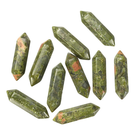 MECCANIXITY 10 Pack Floral Green Turquoise Quartz Crystals, Polished Crystals Bulk Hexagonal Shaped Meditation Gemstone for Jewelry Making Energy Balance Accessories Gifts