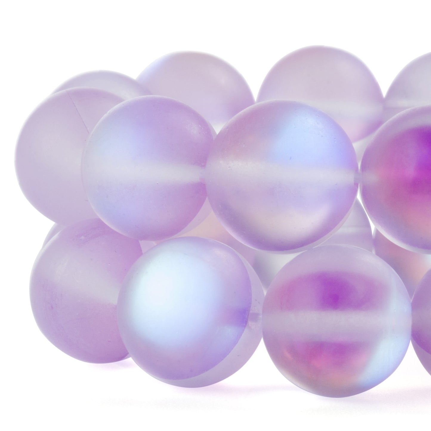 RUBYCA 10mm Round Moonstone Matte Crystal Glass Beads Aura for Jewelry Making Purple, 1 Strand