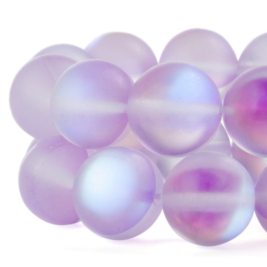 RUBYCA 10mm Round Moonstone Matte Crystal Glass Beads Aura for Jewelry Making Purple, 1 Strand
