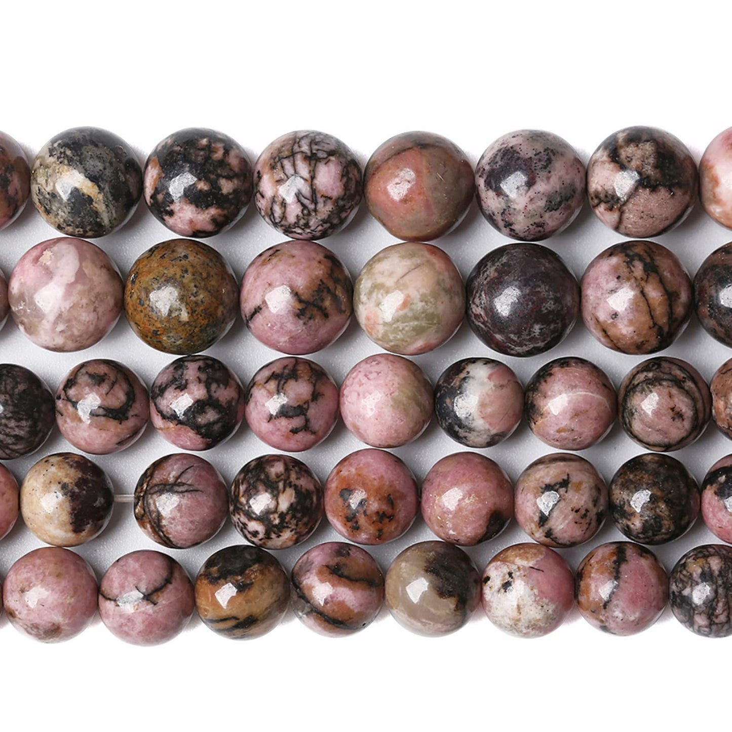 10MM 36PCS Natural Stone Black Stripe Rhodochrosite Gemstone Beads for Jewelry Making DIY Bracelet Necklace Semi Precious Crystal Beads