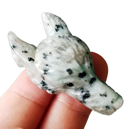 Bacatgem Sesame Jasper 1.57 inchs Wolf Head Pocket Crystals and Healing Stone Figurine,Haped DIY-Jewelry Pendant