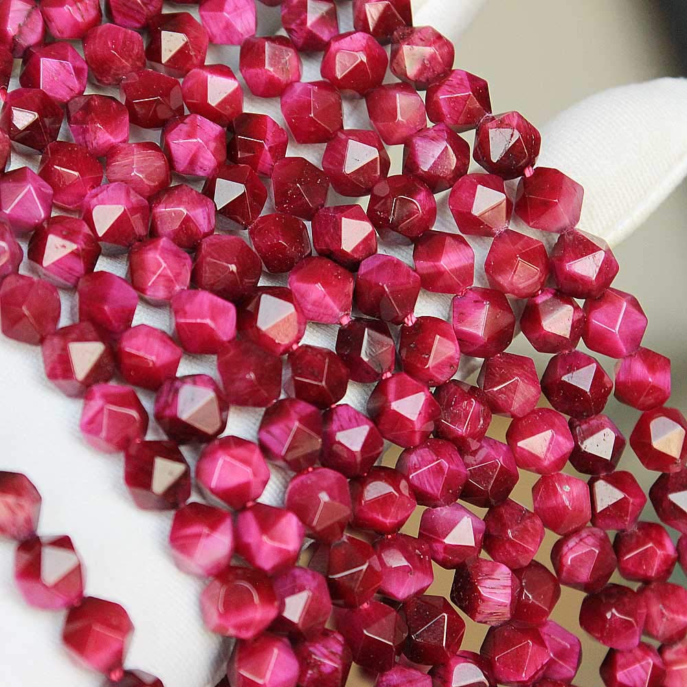 MJDCB Best Sellers Natural Stone Beads Faceted Polygon Rose Red Tiger Eye Crystal Energy Stone Healing Power for Jewelry Making(8mm)