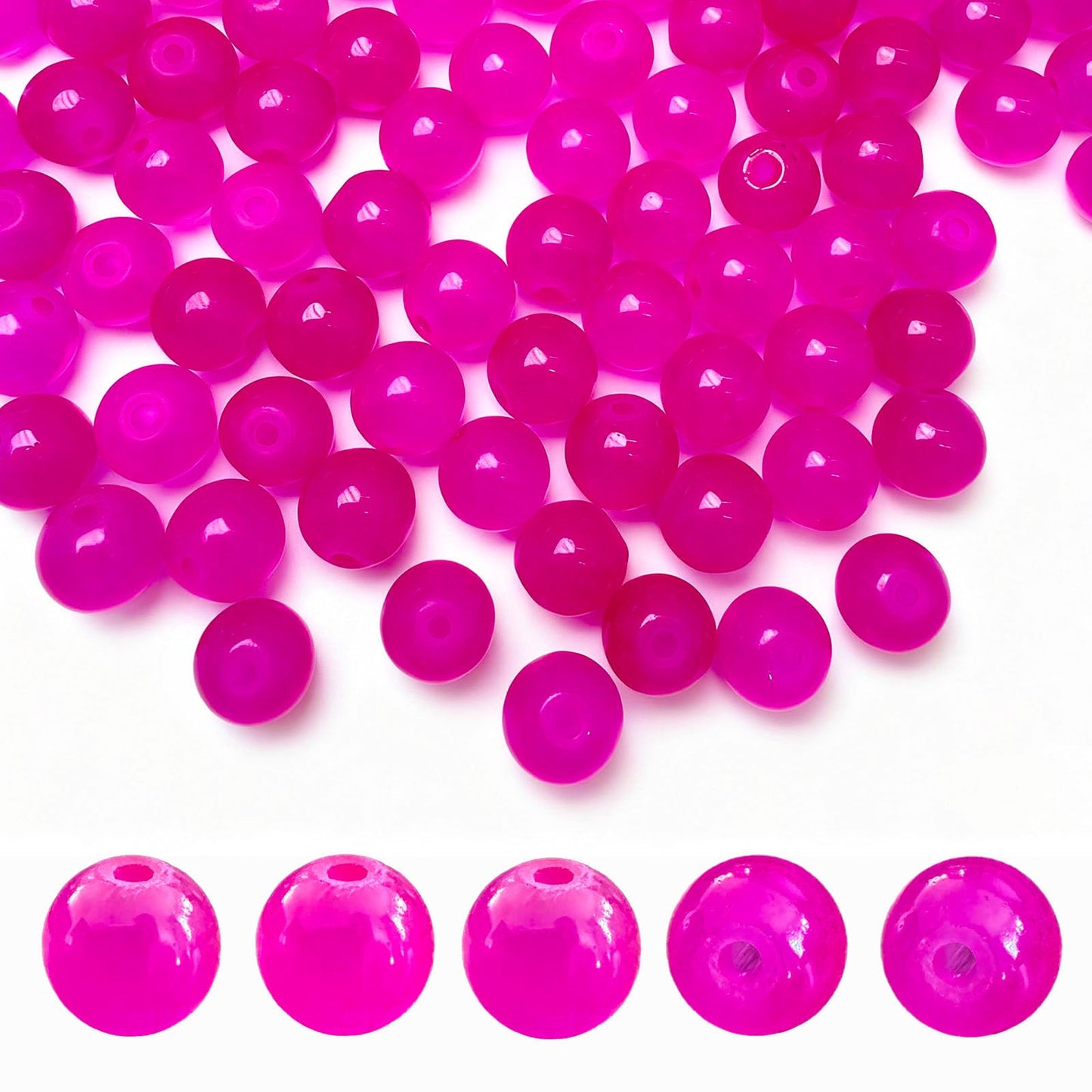 PAMIR TONG 400pcs 8mm Rose Round Glass Beads for Bracelet Pretty Smooth Loose Beads for Necklace-Earring-Jewelry Making-Home Decor and DIY Crafts & Projects