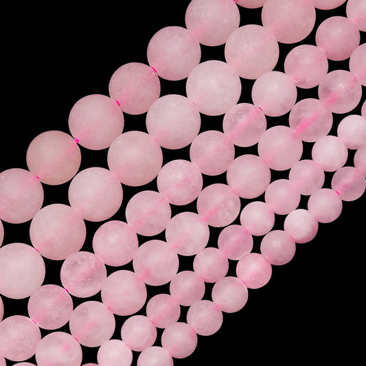 Natural Matte Pink Quartz Beads, 10MM Round Frosted Unpolished Loose Gemstone Beads for Bracelet Necklace Jewelry Making, Energy Stone Healing Power with Stretch Beading Cord