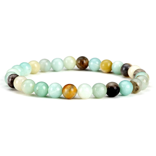 Cherry Tree Collection - Small, Medium, Large Sizes - Gemstone Beaded Bracelets For Women and Men - 6mm Round Beads (Amazonite Multi-Color - Medium)
