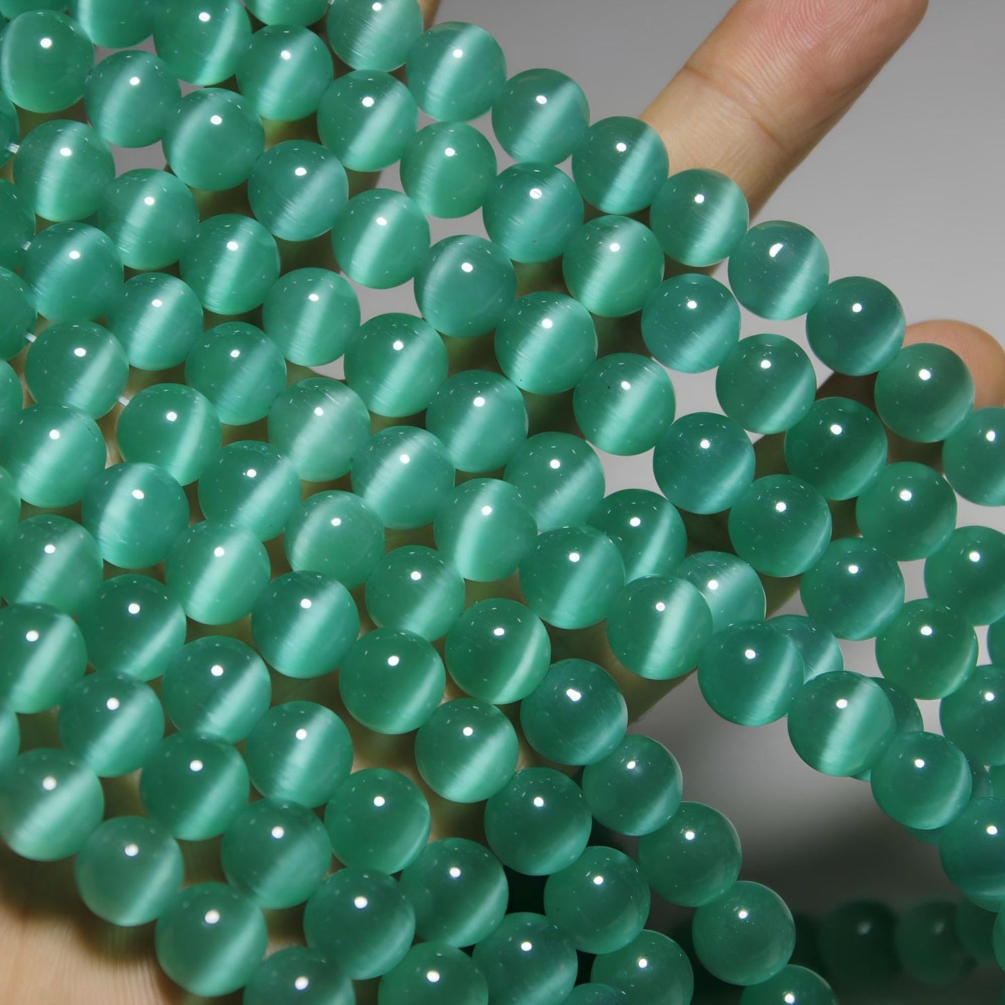 MJDCB 35pcs Blue Green Cat Eye Stone Beads 10mm Round Crystal Loose Bead for Jewelry Making DIY Bracelets Necklace Accessories
