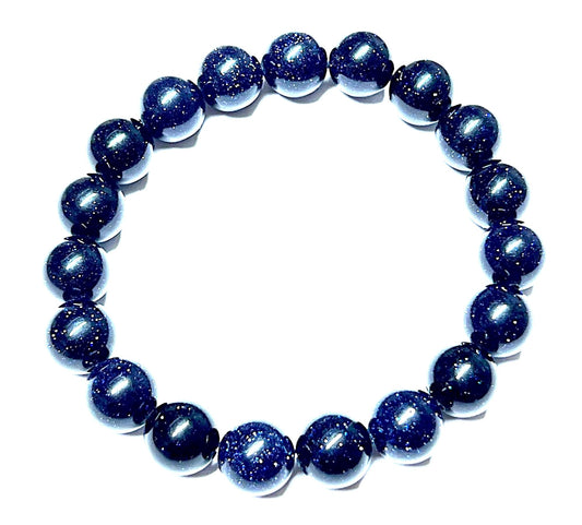 AWAKEN YOUR KUNDALINI Blue Goldstone Bracelet – 10mm Beads, Birthstone & Chakra Energy
